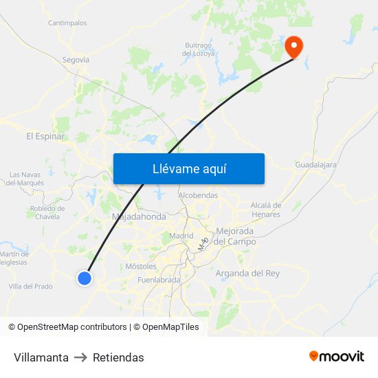 Villamanta to Retiendas map