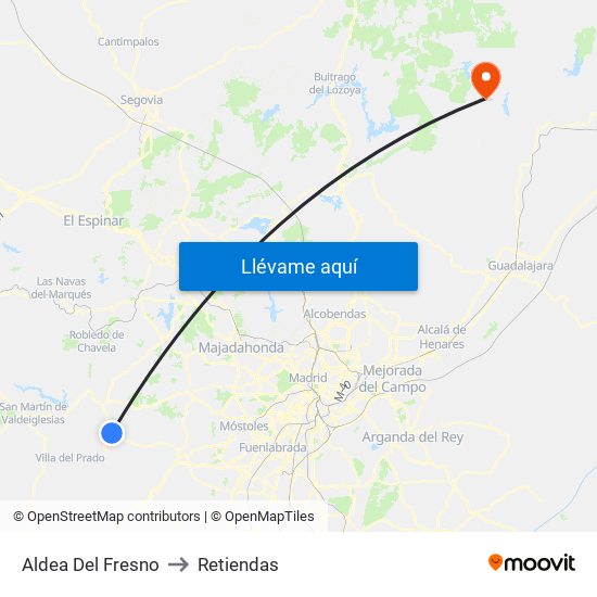 Aldea Del Fresno to Retiendas map