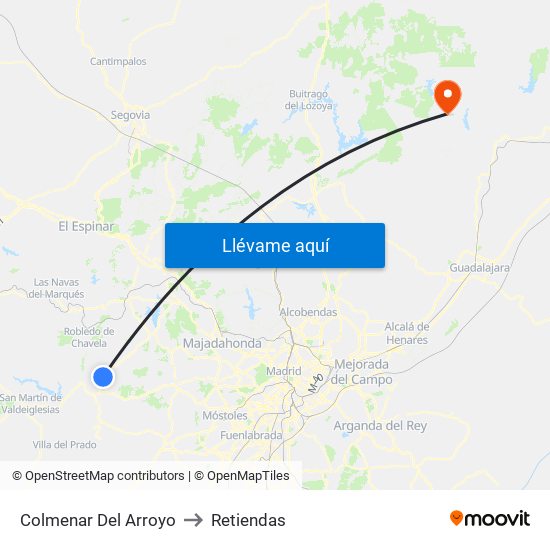 Colmenar Del Arroyo to Retiendas map