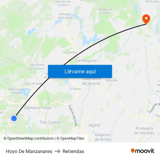 Hoyo De Manzanares to Retiendas map
