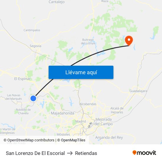 San Lorenzo De El Escorial to Retiendas map