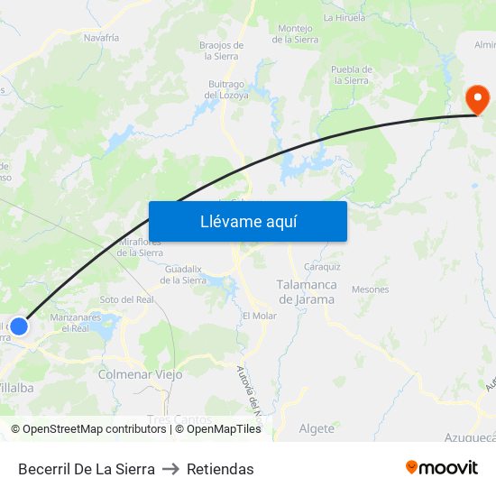 Becerril De La Sierra to Retiendas map