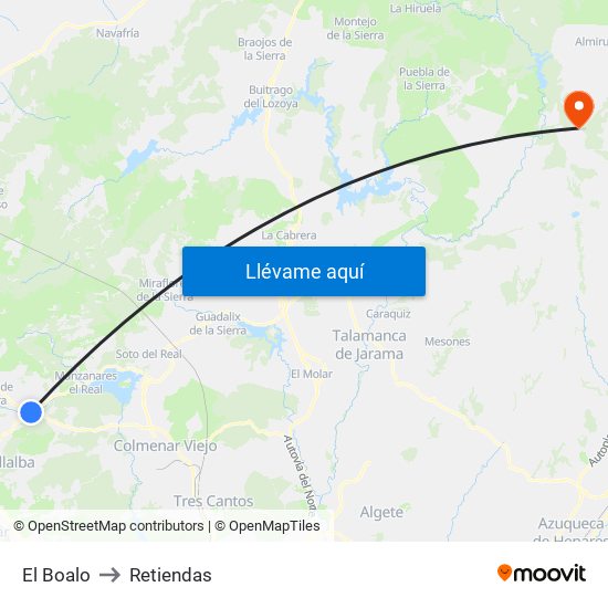 El Boalo to Retiendas map