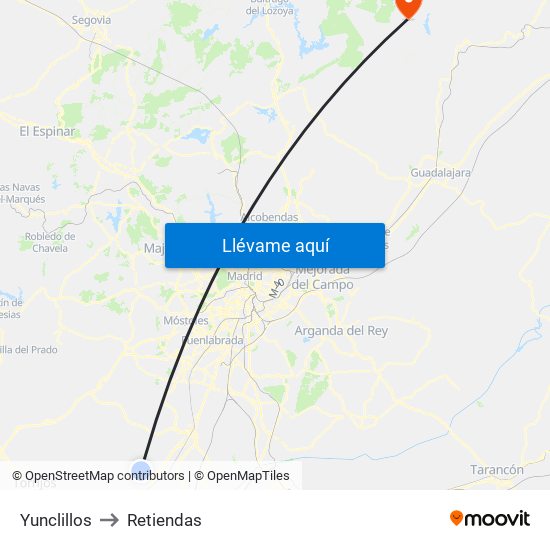 Yunclillos to Retiendas map