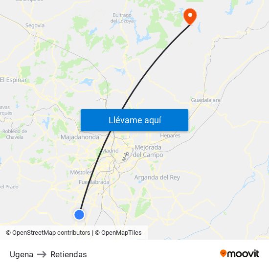 Ugena to Retiendas map