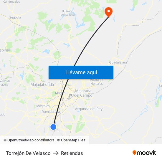 Torrejón De Velasco to Retiendas map