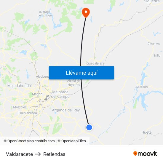 Valdaracete to Retiendas map