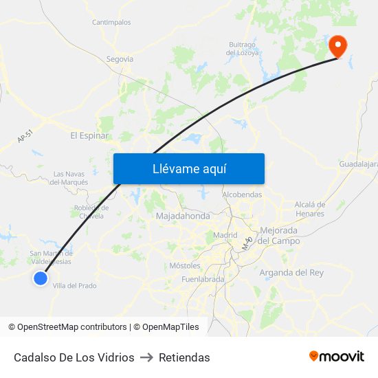 Cadalso De Los Vidrios to Retiendas map