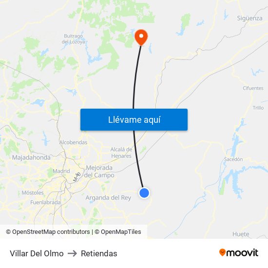 Villar Del Olmo to Retiendas map