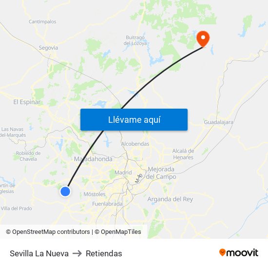 Sevilla La Nueva to Retiendas map