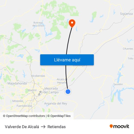 Valverde De Alcalá to Retiendas map