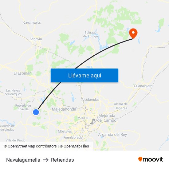 Navalagamella to Retiendas map