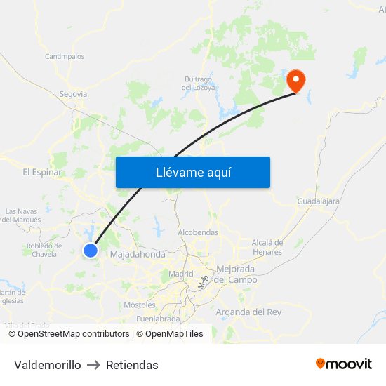 Valdemorillo to Retiendas map