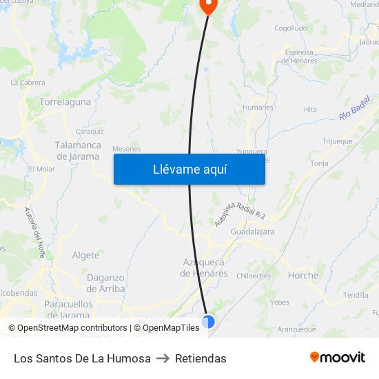 Los Santos De La Humosa to Retiendas map