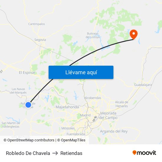 Robledo De Chavela to Retiendas map