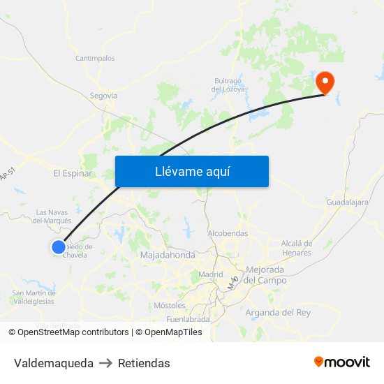 Valdemaqueda to Retiendas map