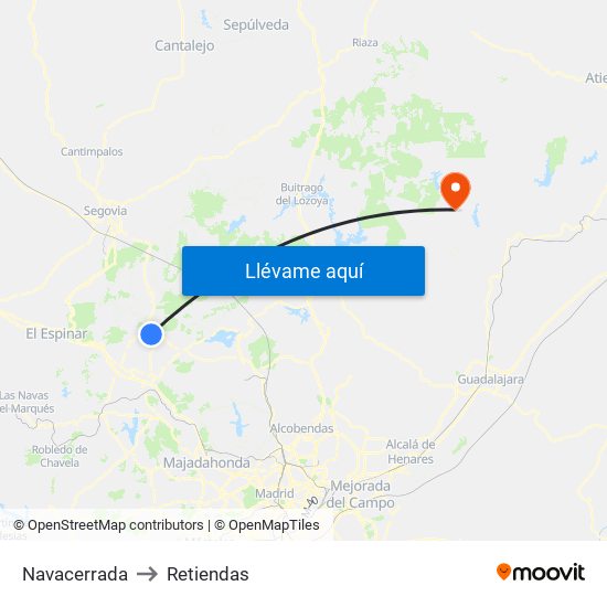 Navacerrada to Retiendas map