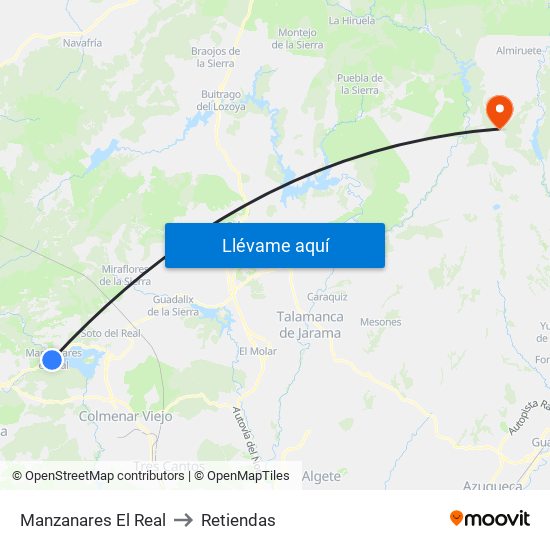 Manzanares El Real to Retiendas map