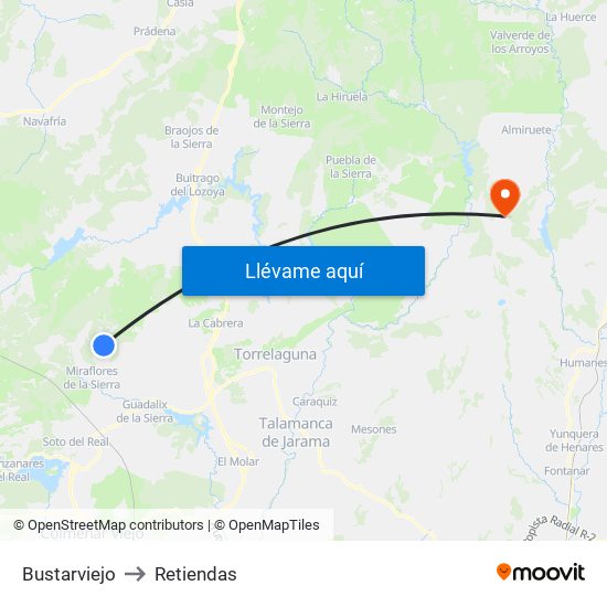 Bustarviejo to Retiendas map