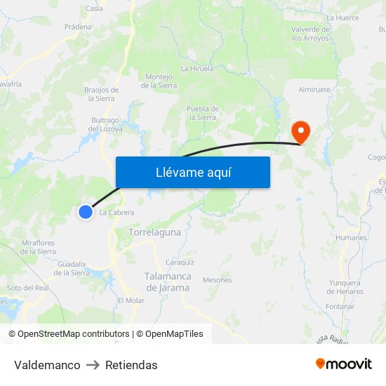 Valdemanco to Retiendas map