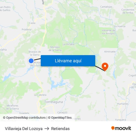 Villavieja Del Lozoya to Retiendas map