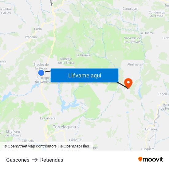 Gascones to Retiendas map