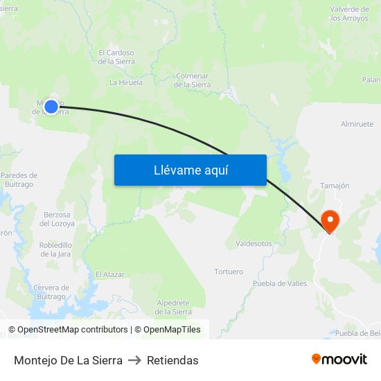 Montejo De La Sierra to Retiendas map
