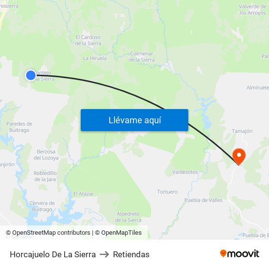 Horcajuelo De La Sierra to Retiendas map