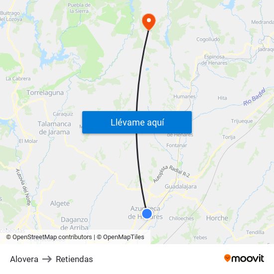 Alovera to Retiendas map