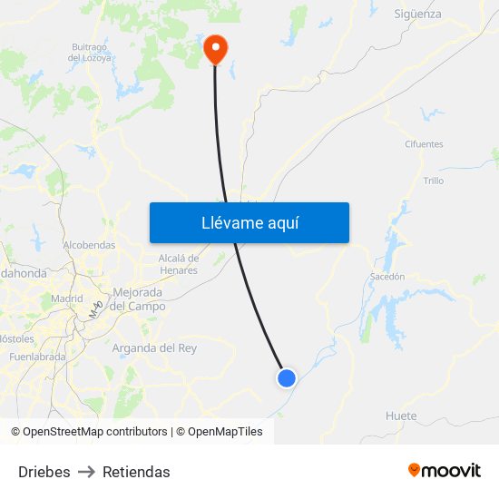 Driebes to Retiendas map