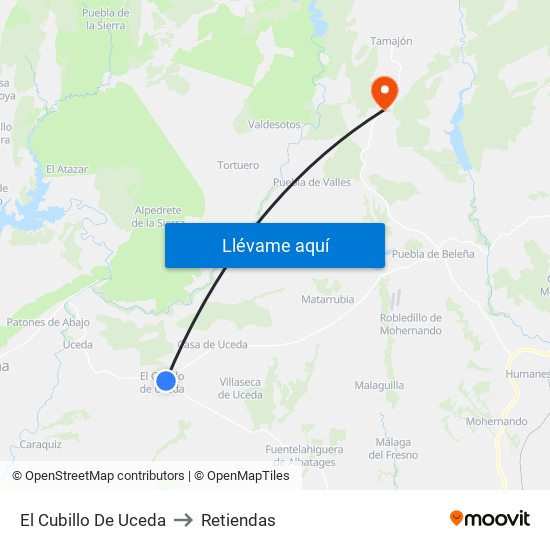 El Cubillo De Uceda to Retiendas map