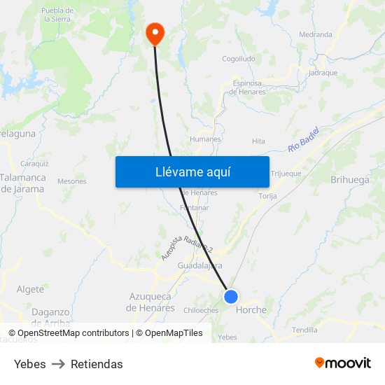 Yebes to Retiendas map