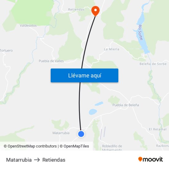 Matarrubia to Retiendas map