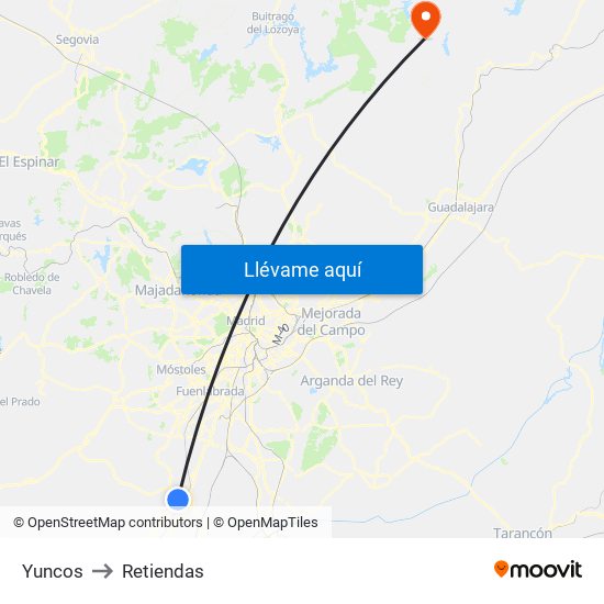 Yuncos to Retiendas map