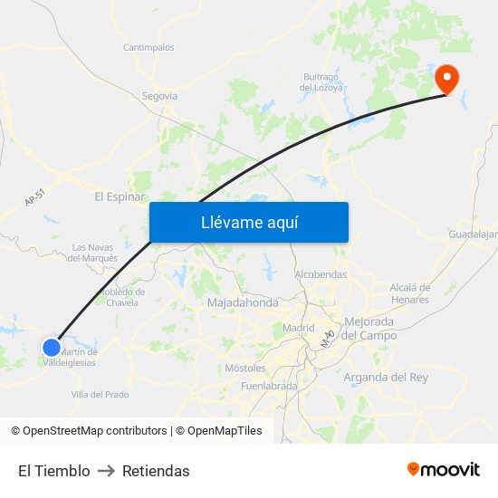 El Tiemblo to Retiendas map
