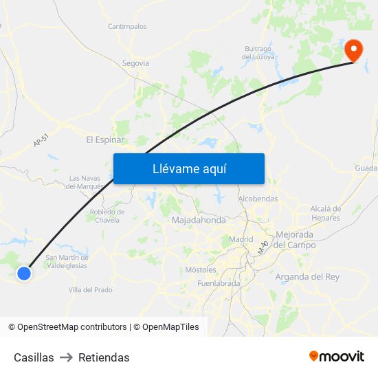 Casillas to Retiendas map
