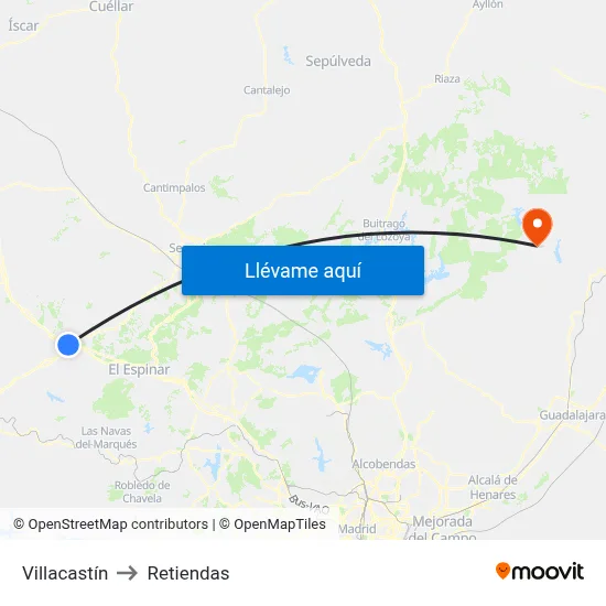 Villacastín to Retiendas map