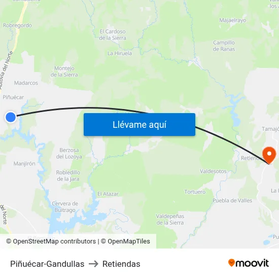 Piñuécar-Gandullas to Retiendas map