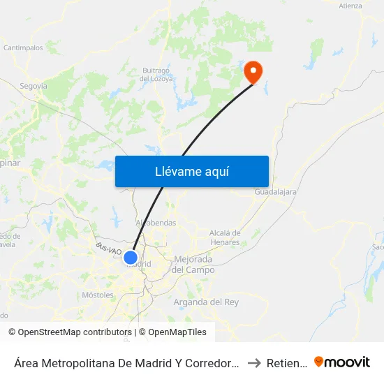 Área Metropolitana De Madrid Y Corredor Del Henares to Retiendas map
