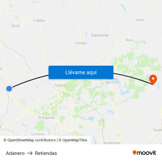 Adanero to Retiendas map