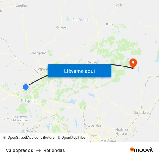 Valdeprados to Retiendas map