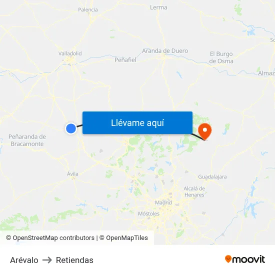 Arévalo to Retiendas map