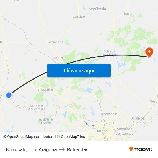 Berrocalejo De Aragona to Retiendas map