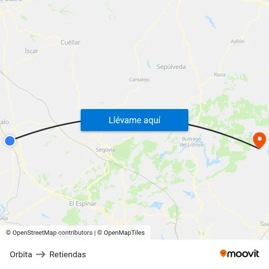 Orbita to Retiendas map