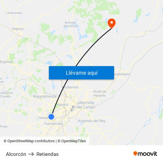 Alcorcón to Retiendas map