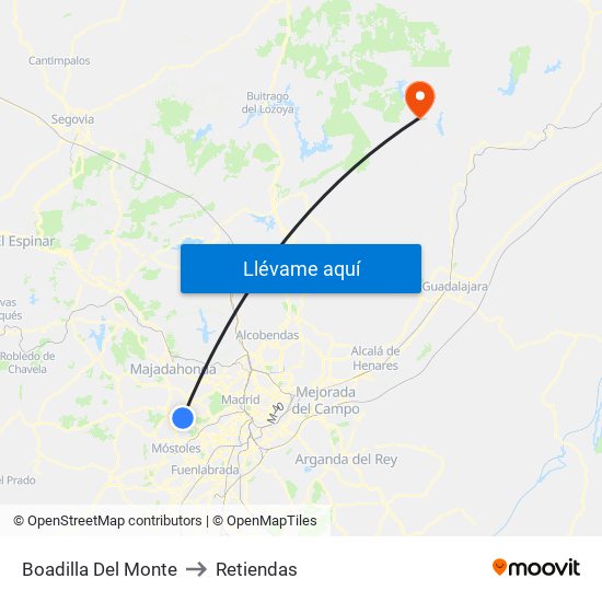 Boadilla Del Monte to Retiendas map