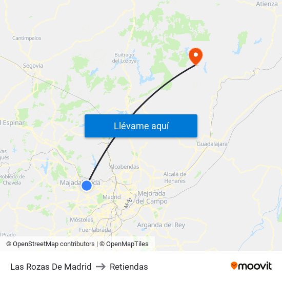 Las Rozas De Madrid to Retiendas map