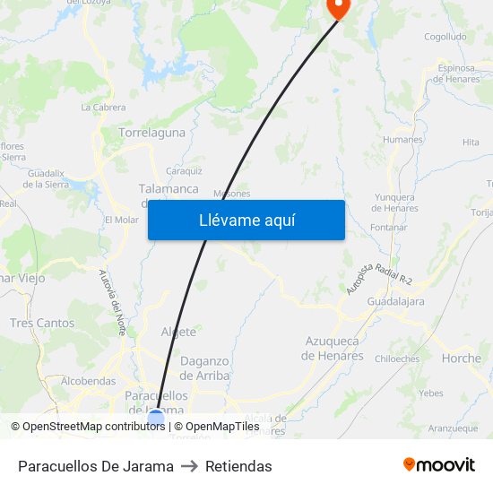 Paracuellos De Jarama to Retiendas map