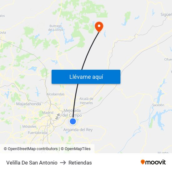 Velilla De San Antonio to Retiendas map
