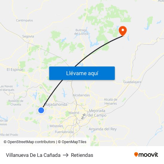 Villanueva De La Cañada to Retiendas map